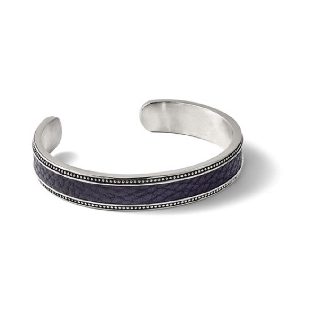 Chisel Stainless Steel Antiqued and Polished with Textured Leather Inlay 12mm Cu